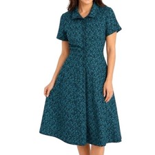 NWT Ann Taylor Teal Green Floral Embroidered Button Front Midi Dress 16T Tall