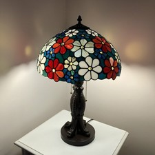 Large 16" Tiffany Style Floral Flower Power Leaded Stained Glass Lamp 26" High