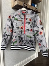 Obermeyer 3/4 Zip Hooded Kids Down Jacket Size M Floral Print