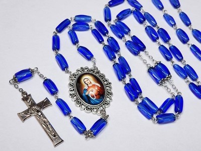 Immaculate Heart of Mary Catholic Rosary Large Blue Glass Beads Color Photo