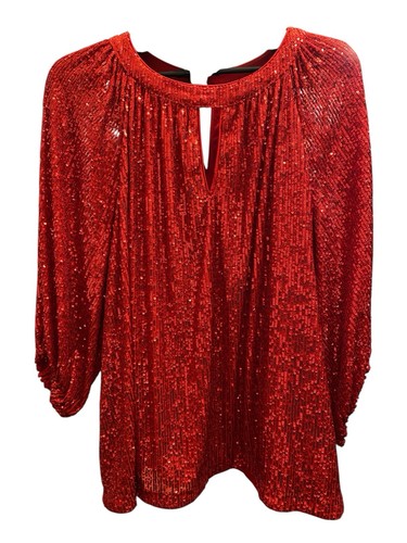 Vince Camuto 3X Sequin Dressy Top~Red~3/4 Sleeves