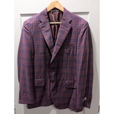 NWOT Canali Mens Burgundy Plaid Blazer Jacket Made in Italy Wool Blend 40R?