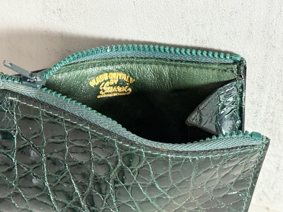 Gucci Verde Cocodrilo Cuero Compacto Cremallera Estuche para Tarjetas Billetera Lujo Moneda De Colección Foto 4 de 4