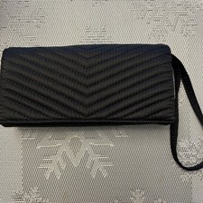 NEIMAN MARCUS Clutch Wristlet Evening Bag Purse Black Quilted Satin EUC