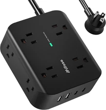 Power Strip Surge Protector - Flat Plug, Wall Mount, 8 Wide Outlets with 4 USB P