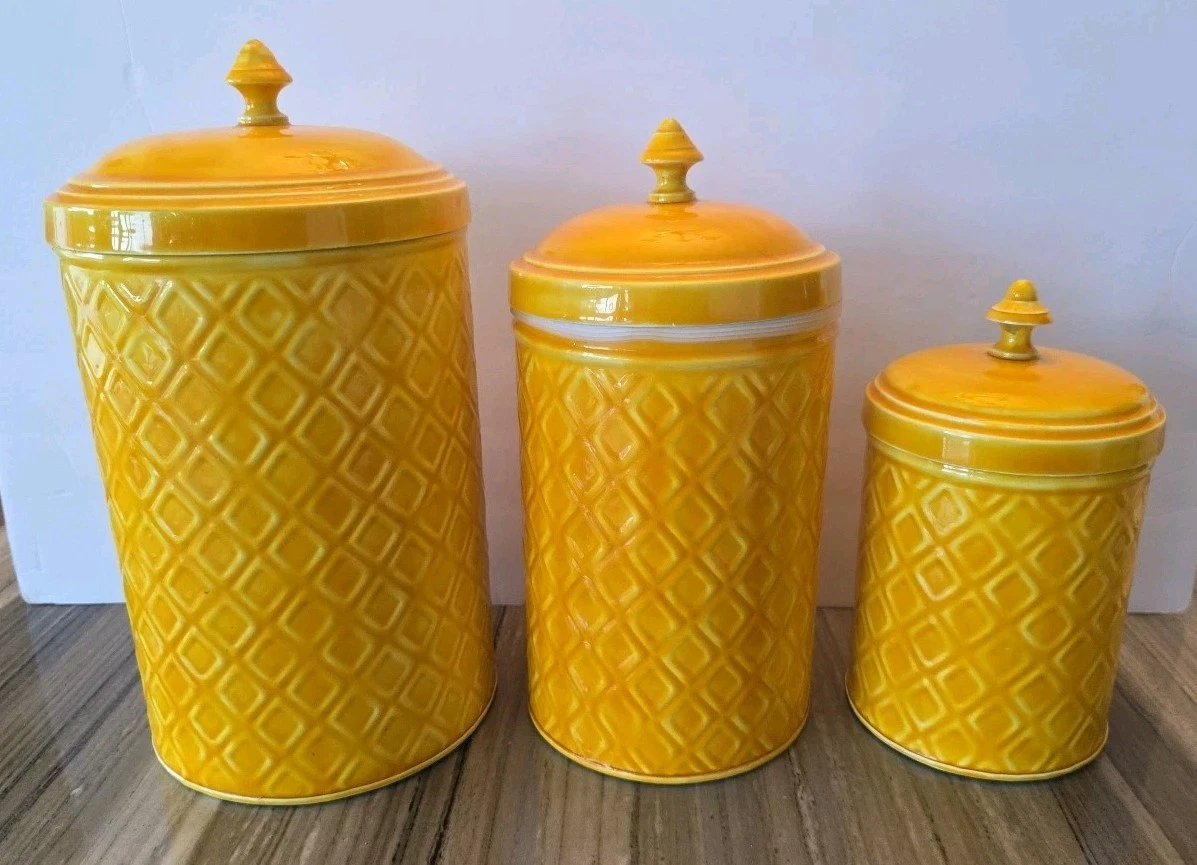 Yellow Metal Farmhouse Canister Set 3 Food Storage kitchen Decor India