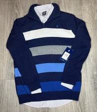 New w/tags Izod Boys Ribbed Blue Sweater  Plaid Button-Up Shirt Set XL 14/16 