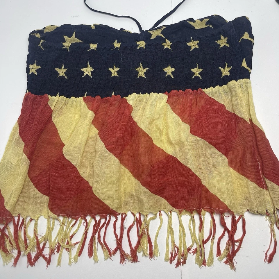 Ralph Lauren Denim & Supply Large American Flag Tie Back Halter Top Linen Rustic - Image 4 of 4
