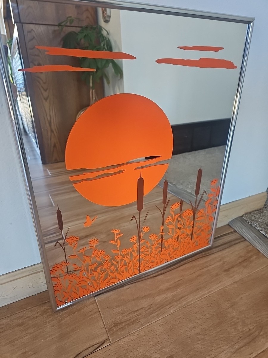 1970's Larry Willis Sun Set Mirror. Measures 16” x 20” by Hamilton