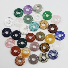 20pcs Mixed Natural Stone Large Hole Circle Beads Pendants DIY Jewelry 18mm