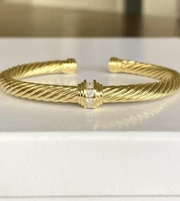 David Yurman 18k Yellow Gold Diamond 5mm Renaissance Cuff Bracelet M MINT