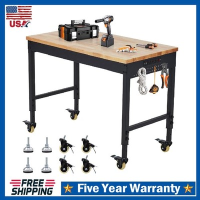 60'' Adjustable Workbench ,Heavy Duty Work Bench Table with Power Outlet & Wheels