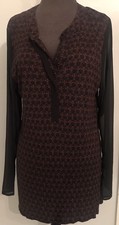 Simply Vera, Vera Wang Long Sheer Sleeve Blouse, Large Black/Rust Print