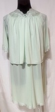 Vintage Shadowline Mint Green Nightgown Bed Jacket Set Large Nylon Lace