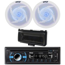 Pyle 1-Din Marine MP3/CD Receiver W/Cover, 2x 5.25" 180W Max Blue LED Speakers