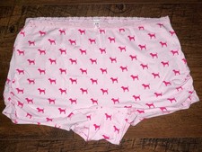 Victoria's Secret Pink Dorm Boyshort Panties Pink Tulip Puppy Pink Dog XL NWT