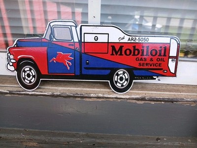 VINTAGE MOBIL PORCELAIN SIGN OLD 12'' MOBILOIL CAR AUTO OIL GAS SERVICE STATION