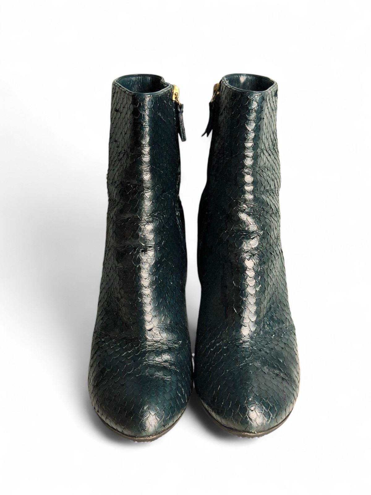 Casadei Emerald Green Python Print Leather Ankle … - image 7