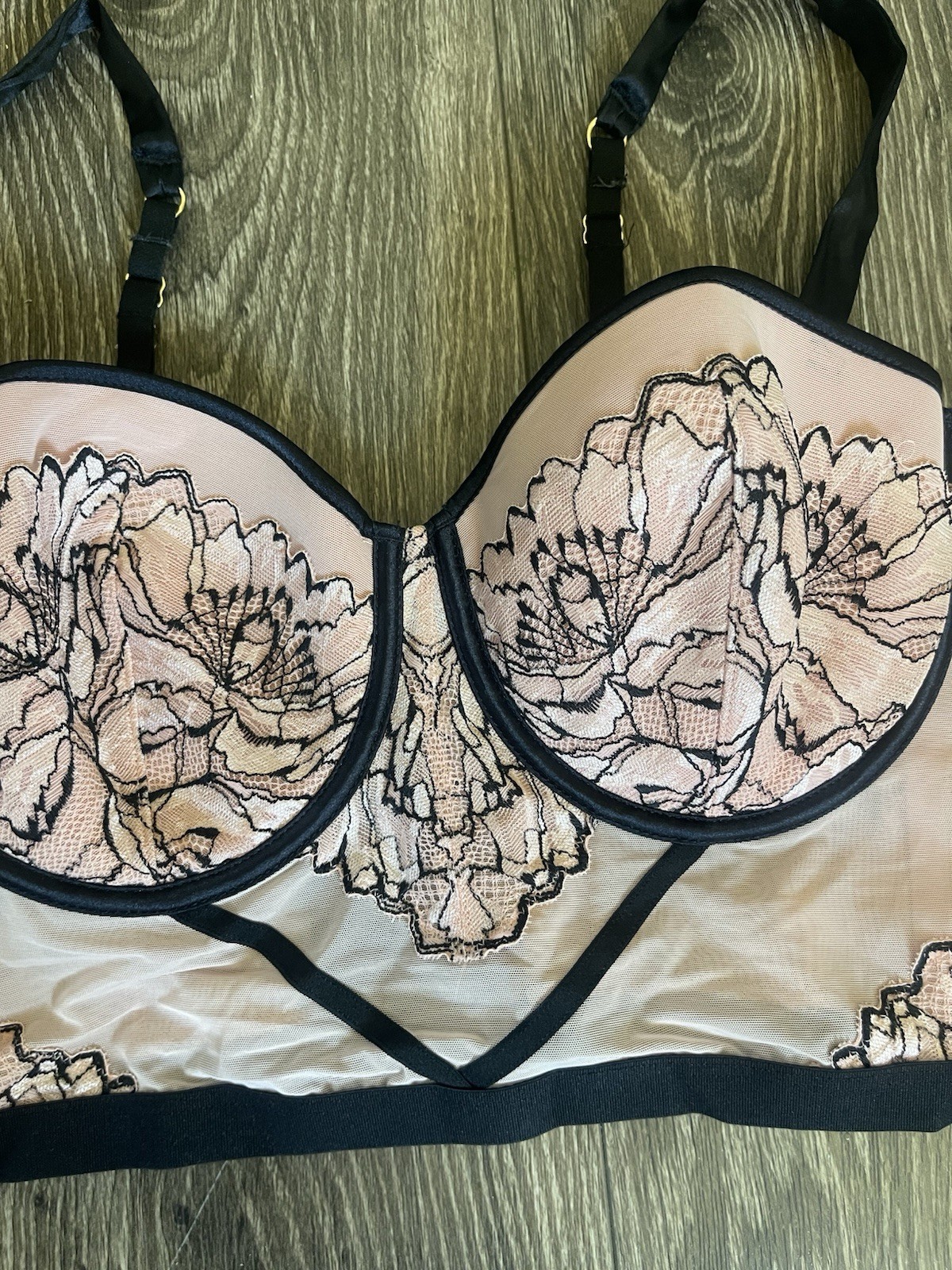 Auden Ice Rose Small Intimates Bustier Corset Bra Pink Black Floral Lace Size M