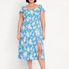 OLD NAVY Flutter Sleeve Crepe Midi Dress, Blue and White Floral, Size XXL