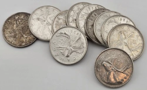 Lot of 11x 1968 Silver 25-Cent Quarters Canada - 50% Silver Coins