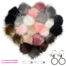 24 Pcs 4 Inch Faux Fur Pom Poms for Hats, DIY Knitting Hat Pompoms with Elast...