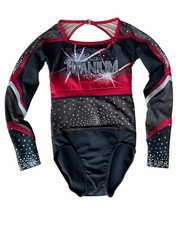 GK Gymnastics LEOTARD Black Red SWAROVSKI RHINESTONES Elite Competition Mesh AP