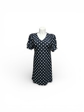 Tommy Hilfiger Women’s 8 Knee Dress Navy Polka Dot Short Sleeve Stylish Stretchy
