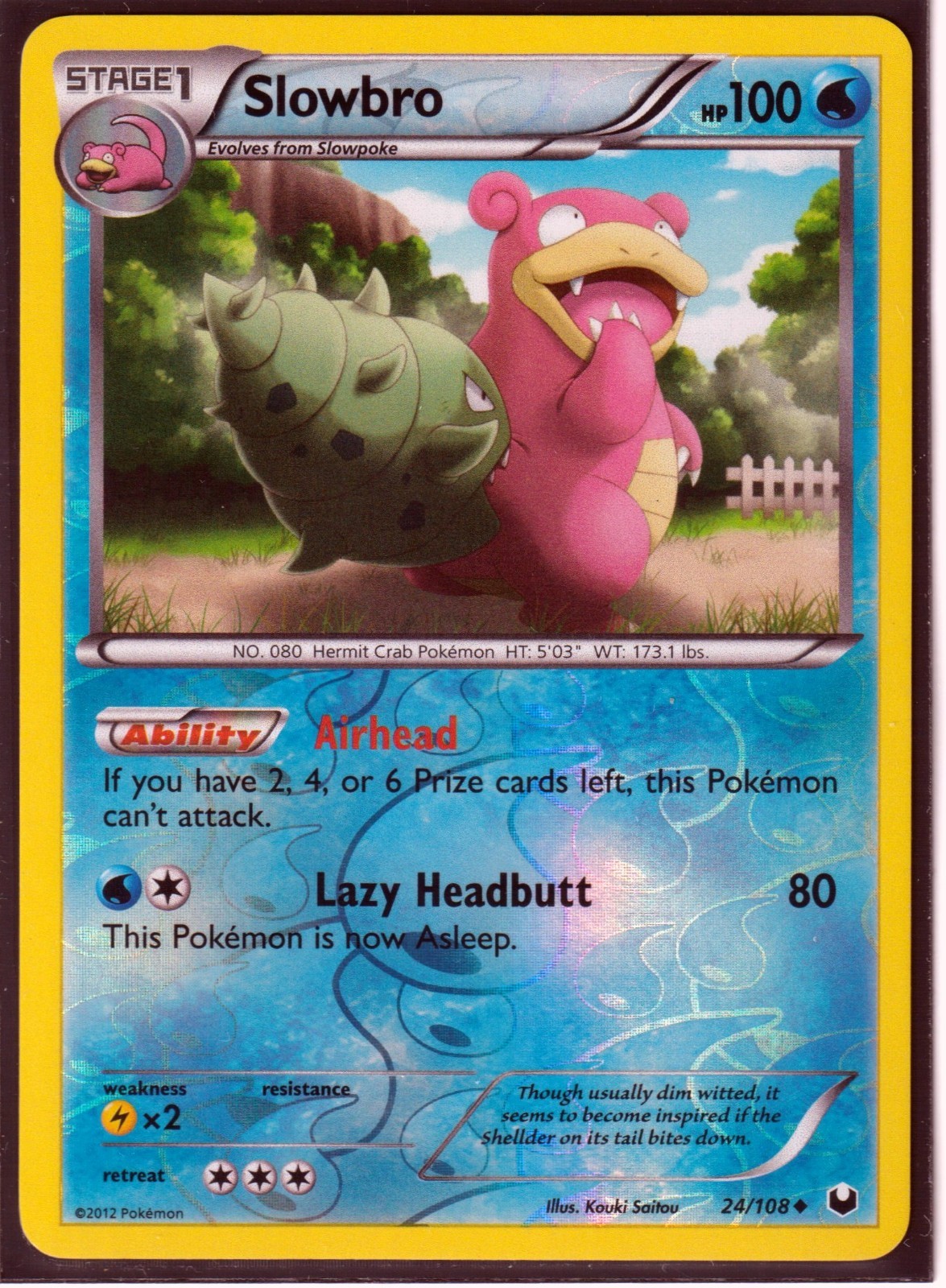2012 POKEMON SLOWBRO 24/108 DARK EXPLORERS - REVERSE HOLO- UNCOMMON- NM/LP (SL5)