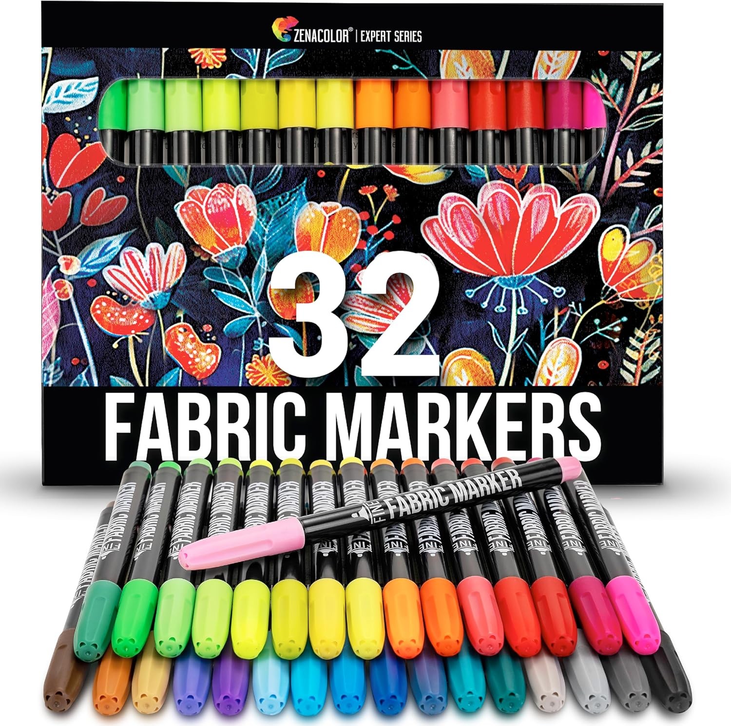 Zenacolor 32 Fabric Markers Pens - Non Toxic, Indelible and Permanent Fabric Pa
