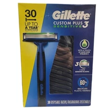 Gillette Custom Plus3 Sensitive Disposable Razors 30 Ct With Enhanced Lubrastrip