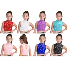 Girls Crop Top Rhinestones Vest Performance Bra Training Workout Jazz Show