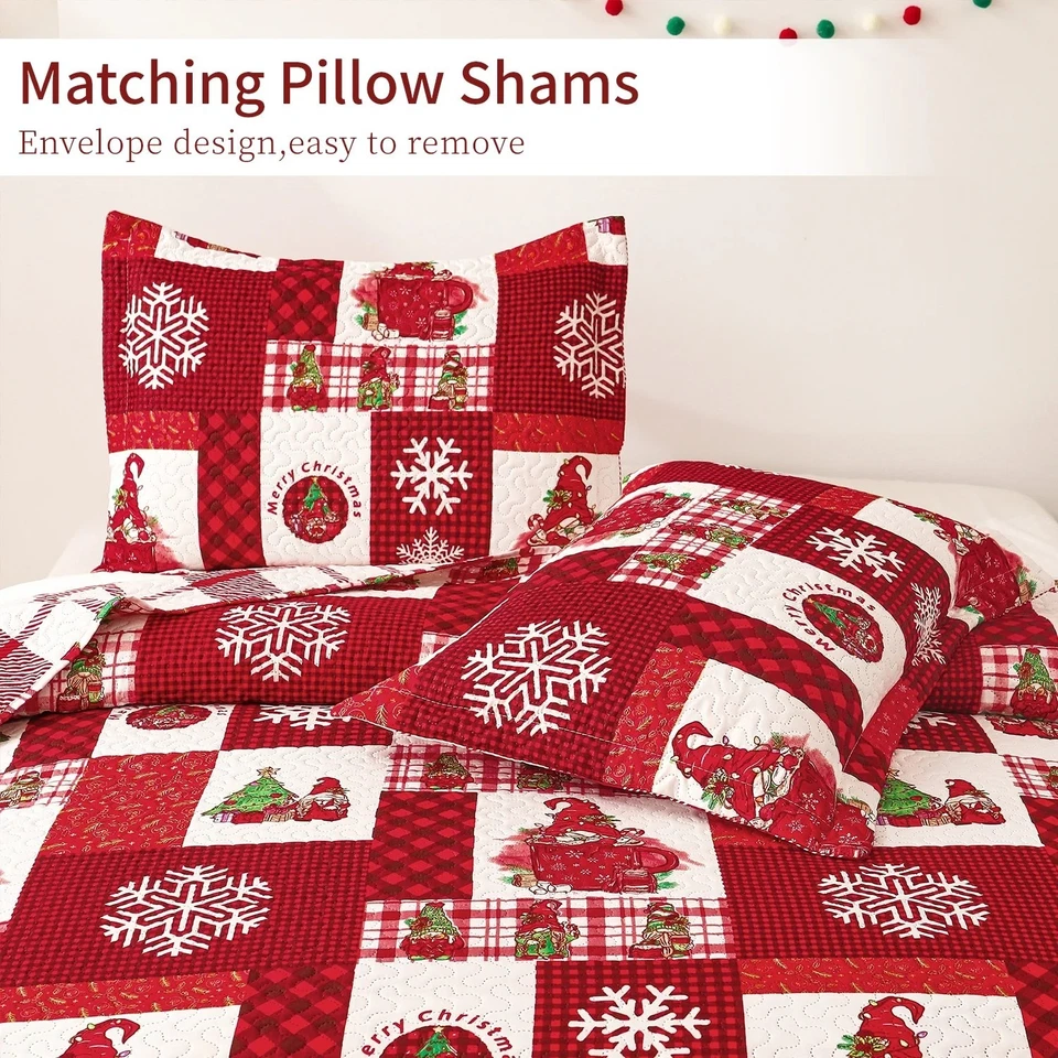 Queen/Full Size Christmas Bedspread Quilt Set Microfiber Bedspread Coverlet Set - Image 4 of 4