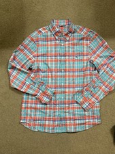 Vineyard Vines On The Go Performance Orange Turquoise Madras Plaid Shirt Men’s M