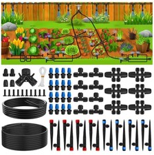 Drip Irrigation System 200FT Quick Connect Kit 32 Adjustable Emitters 2 Way