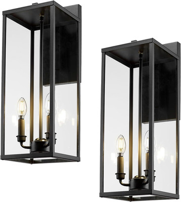 Modern Black Outdoor Wall Lanterns, 3-Light, Weather Resistant, 2-Pack