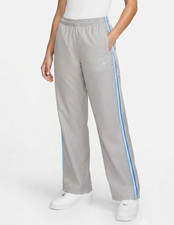 Vtg Y2K Nike Women's Large Wide Leg Baggy Windbreaker Pants Grey Elastic Waist