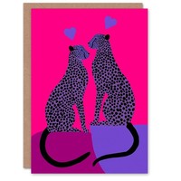 Two Cheetahs Hot Pink Purple Animals In Love Valentine's Day Card