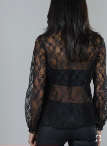 Lipsy Black Lace Blouse Shirt 10 Pussy bow Long sleeve Top Lace Sexy Work Office - Picture 12 of 16