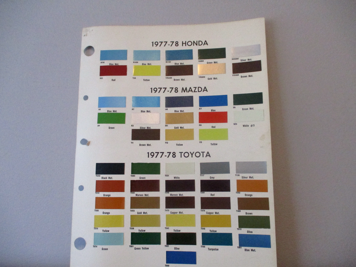 PAINT COLOUR REFERENCE HONDA TOYOTA 1977/78 PAINT CHIPS | eBay