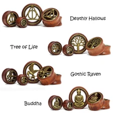 1 Pair Gauge Flesh Tunnel Stretcher Double Saddle Ear Plug Wood Mark Hollow