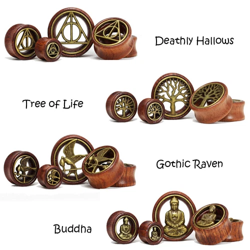 1 Pair Gauge Flesh Tunnel Stretcher Double Saddle Ear Plug Wood Mark Hollow