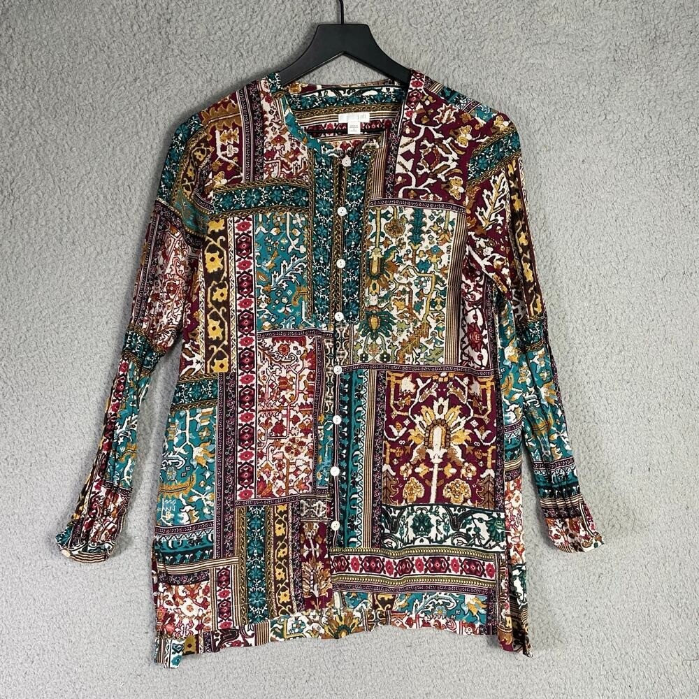 Patchwork Boho Rayon Tunic Blouse Petite Small Lo… - image 1