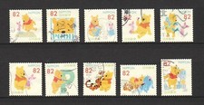 JAPON 2017 DISNEY WINNIE THE POOH COMP. LOT DE 10 TIMBRES EN BEL ETAT D'USAGE
