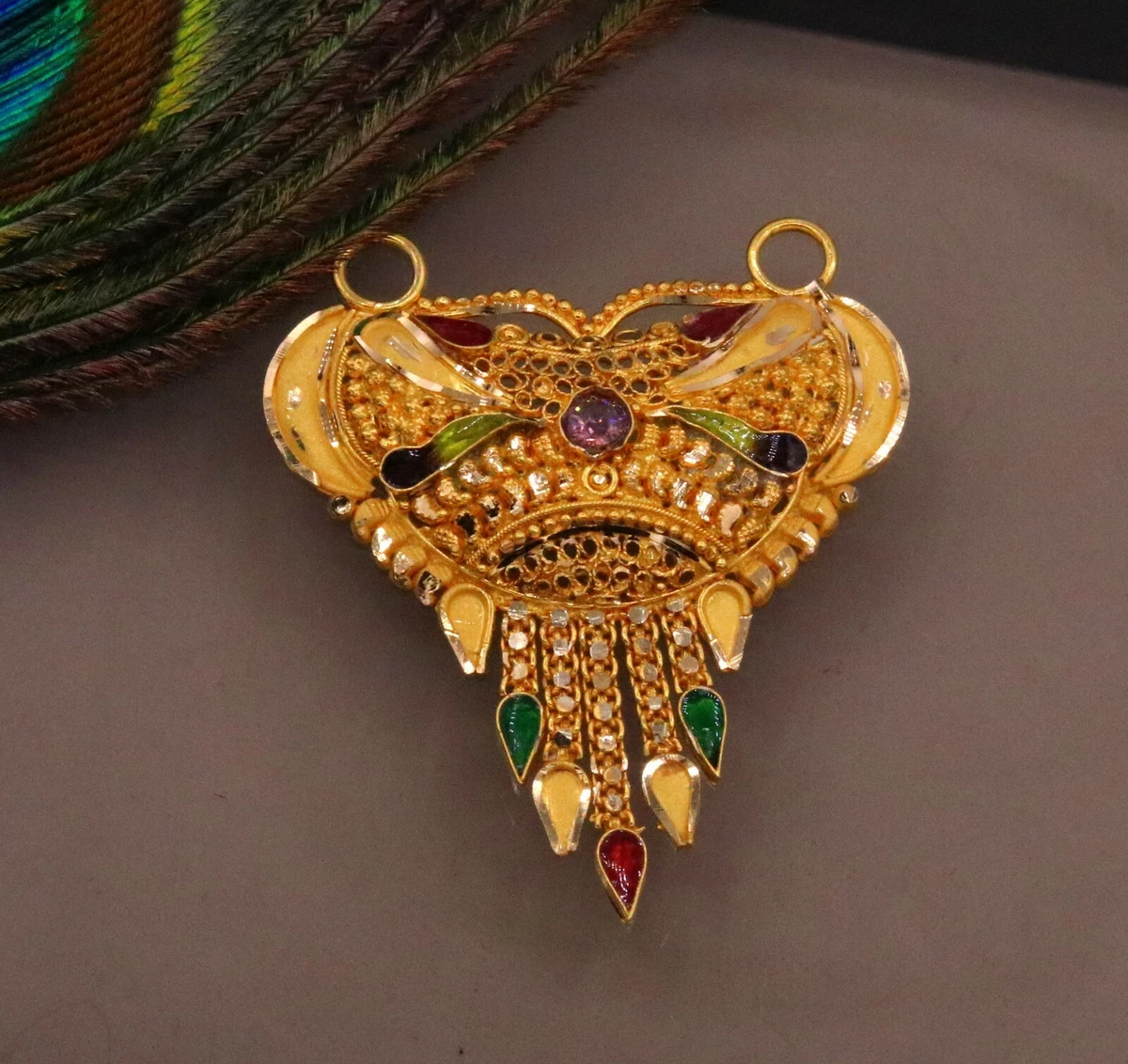 22KT YELLOW GOLD VINTAGE ANTIQUE DESIGN STYLISH WEDDING NECKLACE PENDANT GP010