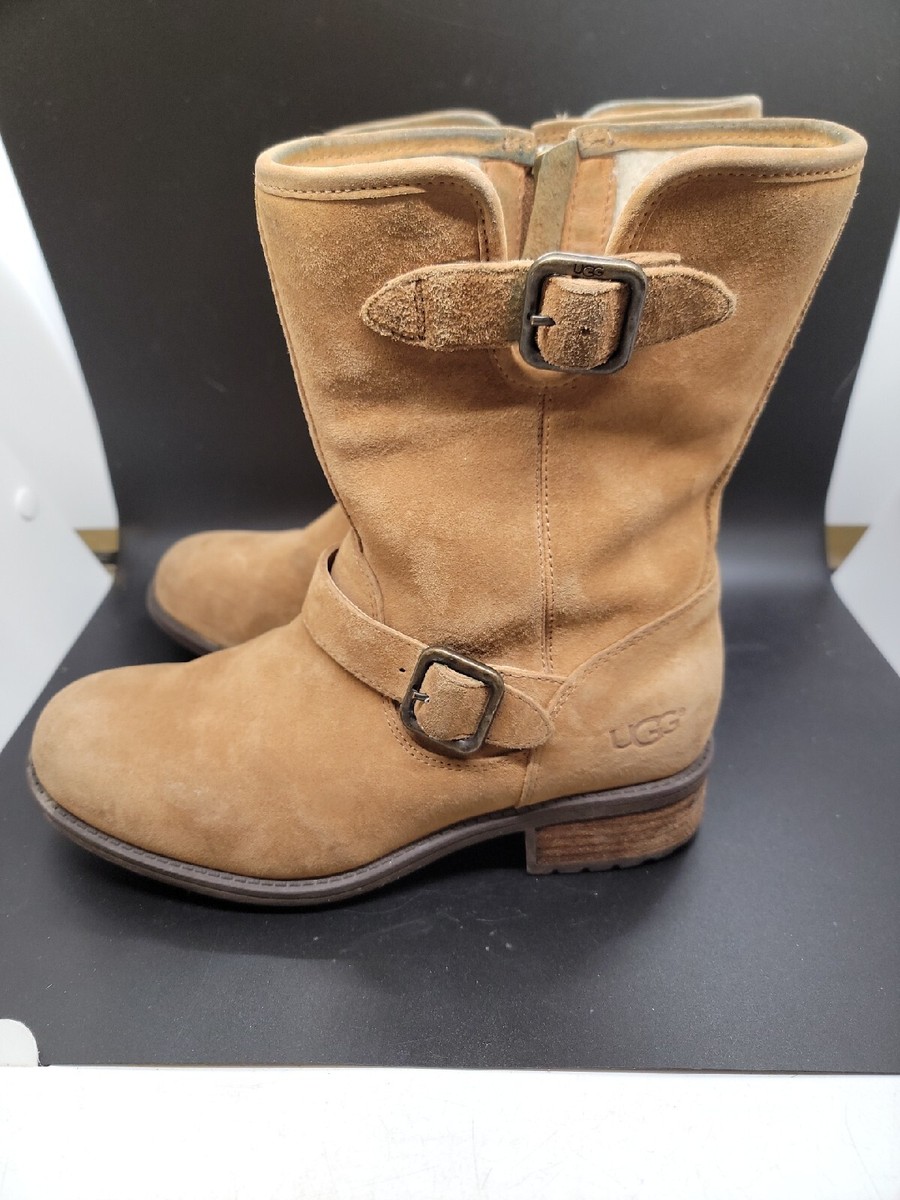UGG Australia Womens 6.5 Chaney Boots Lined Buckles Moto Water