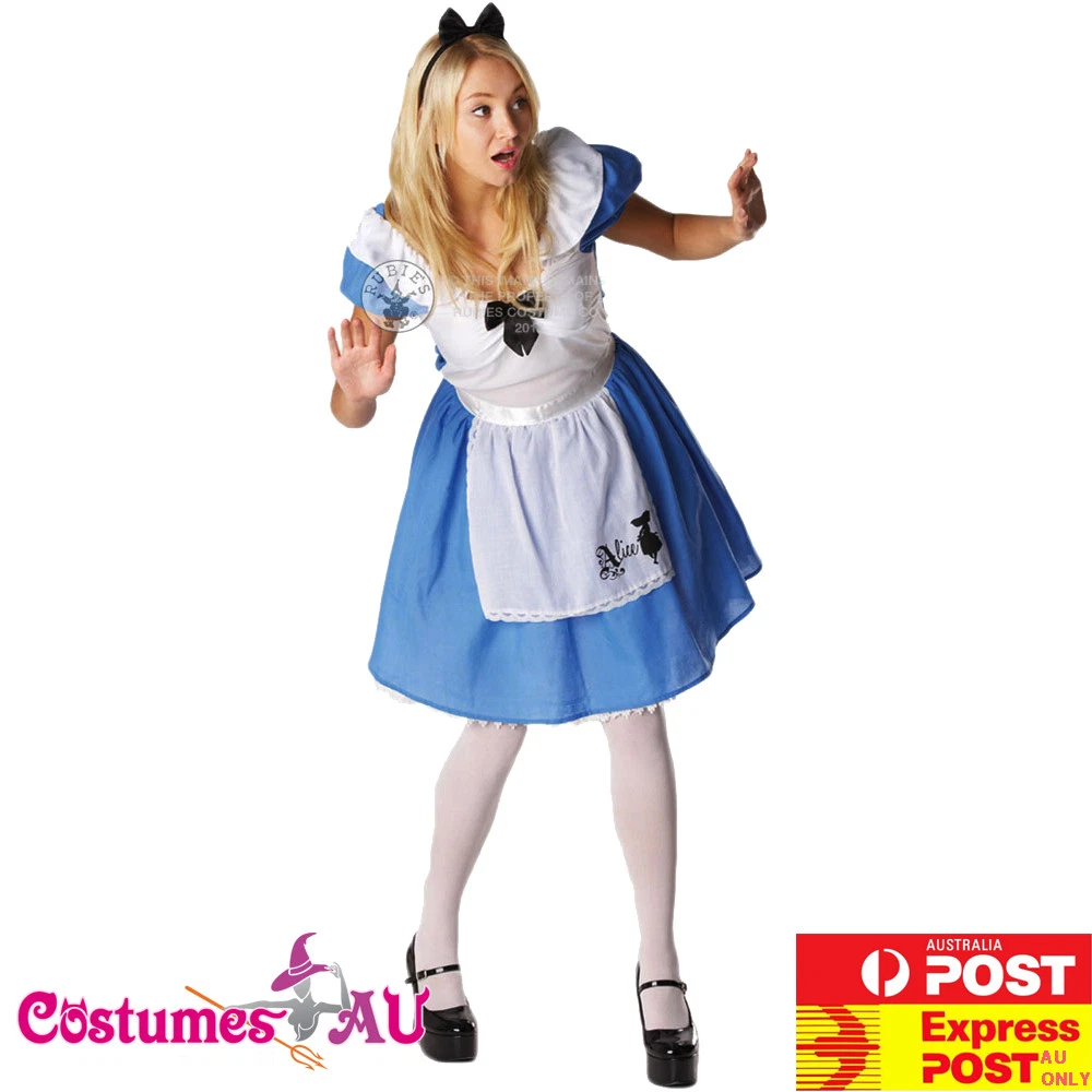 Licensed Alice in Wonderland Costume Disney Fairytale Womens Ladies Fancy  Dress