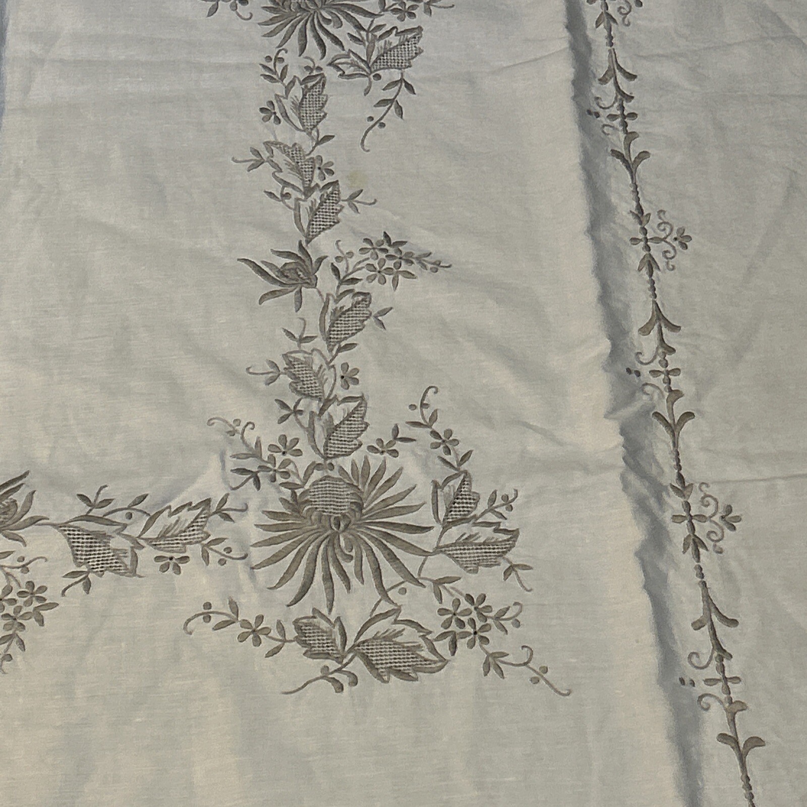 Vintage Linen Tablecloth Embroidery Cutwork Beige 98”x64” Tablecloth eBay