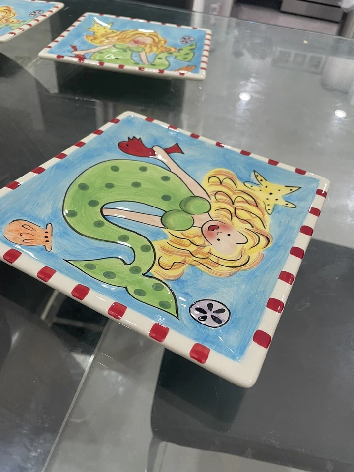 ESSENTIALS BY HOME MERMAID, CERAMIC DECORATIVE PLATE, VINTAGE SET OF 4 - Image 4 of 4