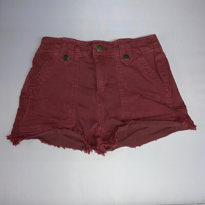 So Shorts Junior Size 3/26w Burgundy Maroon Denim Jean Utility Cut Off High Rise